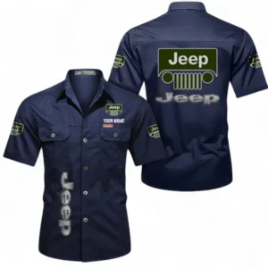 Car Fans Gift Short Sleeved Shirt, Button up Shirt All Over Print For Car Owners, Custom Name CAR392072125780-Dark Blue