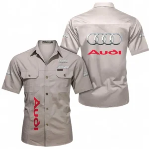Car Fans Gift Short Sleeved Shirt, Button up Shirt All Over Print For Car Owners, Custom Name CAR392072125783-Beige