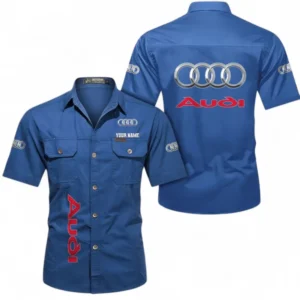 Car Fans Gift Short Sleeved Shirt, Button up Shirt All Over Print For Car Owners, Custom Name CAR392072125783-Cowboy Blue