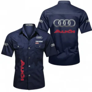 Car Fans Gift Short Sleeved Shirt, Button up Shirt All Over Print For Car Owners, Custom Name CAR392072125783-Dark Blue