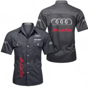 Car Fans Gift Short Sleeved Shirt, Button up Shirt All Over Print For Car Owners, Custom Name CAR392072125783-Gray
