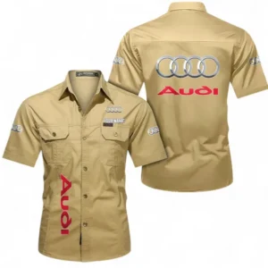 Car Fans Gift Short Sleeved Shirt, Button up Shirt All Over Print For Car Owners, Custom Name CAR392072125783-Khaki