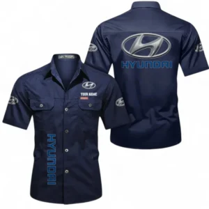 Car Fans Gift Short Sleeved Shirt, Button up Shirt All Over Print For Car Owners, Custom Name CAR392072125788-Dark Blue