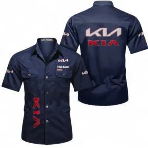 Car Fans Gift Short Sleeved Shirt, Button up Shirt All Over Print For Car Owners, Custom Name CAR392072125792-Dark Blue