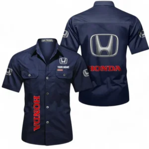 Car Fans Gift Short Sleeved Shirt, Button up Shirt All Over Print For Car Owners, Custom Name CAR392072125795-Dark Blue