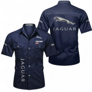 Car Fans Gift Short Sleeved Shirt, Button up Shirt All Over Print For Car Owners, Custom Name CAR392072125797-Dark Blue