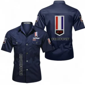 Car Fans Gift Short Sleeved Shirt, Button up Shirt All Over Print For Car Owners, Custom Name CAR392072125817-Dark Blue