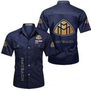 Car Fans Gift Short Sleeved Shirt, Button up Shirt All Over Print For Car Owners, Custom Name CAR392072125824-Dark Blue