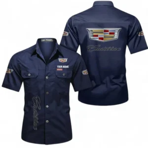 Car Fans Gift Short Sleeved Shirt, Button up Shirt All Over Print For Car Owners, Custom Name CAR392072125825-Dark Blue