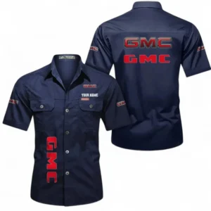 Car Fans Gift Short Sleeved Shirt, Button up Shirt All Over Print For Car Owners, Custom Name CAR392072125830-Dark Blue