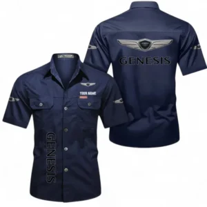 Car Fans Gift Short Sleeved Shirt, Button up Shirt All Over Print For Car Owners, Custom Name CAR392072125835-Dark Blue