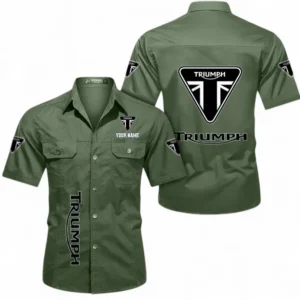 Motorcycles Fans Gift Short Sleeved Shirt, Button up Shirt All Over Print For Car Owners, Custom Name CAR392072125837-Army Green