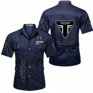 Motorcycles Fans Gift Short Sleeved Shirt, Button up Shirt All Over Print For Car Owners, Custom Name CAR392072125837-Dark Blue