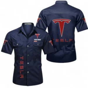 Car Fans Gift Short Sleeved Shirt, Button up Shirt All Over Print For Car Owners, Custom Name CAR392072125839-Dark Blue