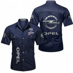 Car Fans Gift Short Sleeved Shirt, Button up Shirt All Over Print For Car Owners, Custom Name CAR392072125841-Dark Blue