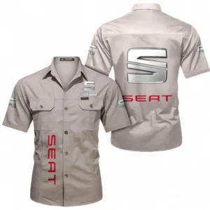 Car Fans Gift Short Sleeved Shirt, Button up Shirt All Over Print For Car Owners, Custom Name CAR392072125845-Beige