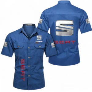 Car Fans Gift Short Sleeved Shirt, Button up Shirt All Over Print For Car Owners, Custom Name CAR392072125845-Cowboy Blue