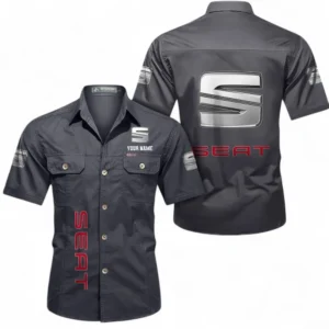 Car Fans Gift Short Sleeved Shirt, Button up Shirt All Over Print For Car Owners, Custom Name CAR392072125845-Gray