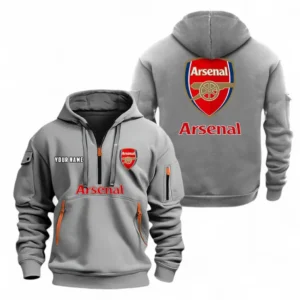 Arsenal Fans Gift Hoodie Half Zipper, All Over Print Hoodie Half Zipper For Sport Fan, Custom Name EPL104072925446-Grey