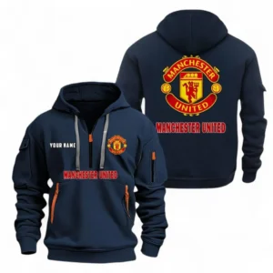 Manchester United Fans Gift Hoodie Half Zipper, All Over Print Hoodie Half Zipper For Sport Fan, Custom Name EPL104072925448-Navy