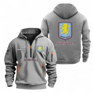 Aston Villa Fans Gift Hoodie Half Zipper, All Over Print Hoodie Half Zipper For Sport Fan, Custom Name EPL104072925453-Grey