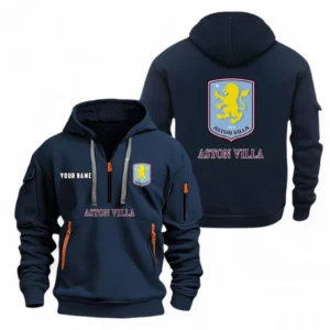 Aston Villa Fans Gift Hoodie Half Zipper, All Over Print Hoodie Half Zipper For Sport Fan, Custom Name EPL104072925453-Navy