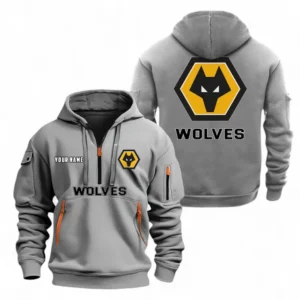 Wolverhampton Wanderers Fans Gift Hoodie Half Zipper, All Over Print Hoodie Half Zipper For Sport Fan, Custom Name EPL104072925458-Grey