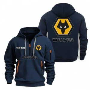 Wolverhampton Wanderers Fans Gift Hoodie Half Zipper, All Over Print Hoodie Half Zipper For Sport Fan, Custom Name EPL104072925458-Navy