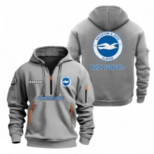 Brighton & Hove Albion Fans Gift Hoodie Half Zipper, All Over Print Hoodie Half Zipper For Sport Fan, Custom Name EPL104072925460-Grey
