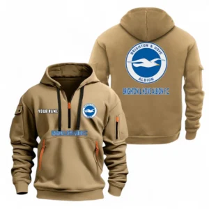 Brighton & Hove Albion Fans Gift Hoodie Half Zipper, All Over Print Hoodie Half Zipper For Sport Fan, Custom Name EPL104072925460-Khaki