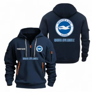Brighton & Hove Albion Fans Gift Hoodie Half Zipper, All Over Print Hoodie Half Zipper For Sport Fan, Custom Name EPL104072925460-Navy
