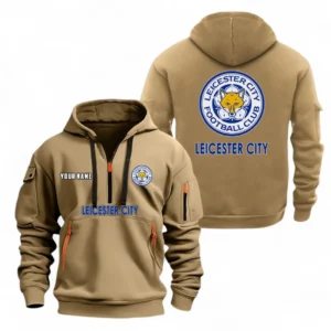 Leicester City Fans Gift Hoodie Half Zipper, All Over Print Hoodie Half Zipper For Sport Fan, Custom Name EPL104072925461-Khaki