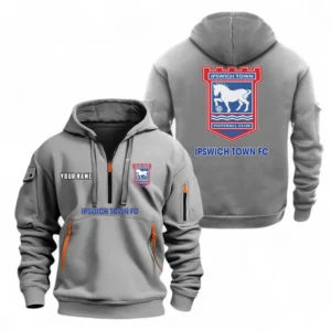 Ipswich Town Fans Gift Hoodie Half Zipper, All Over Print Hoodie Half Zipper For Sport Fan, Custom Name EPL104072925463-Grey