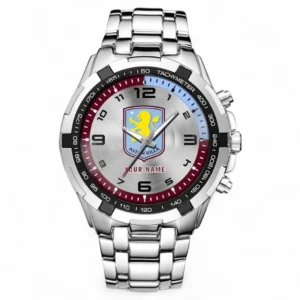 Aston Villa Fans Gift Steel Watches, All Over Print Steel Watches For Sport Fan, Custom Name EPL109072925015