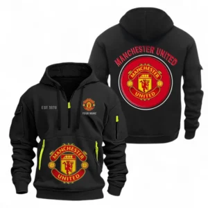 Manchester United Fans Gift Hoodie Half Zipper, All Over Print Hoodie Half Zipper For Sport Fan, Custom Name EPL110073025222-Black