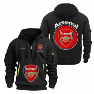 Arsenal Fans Gift Hoodie Half Zipper, All Over Print Hoodie Half Zipper For Sport Fan, Custom Name EPL110073025225-Black
