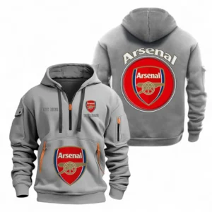 Arsenal Fans Gift Hoodie Half Zipper, All Over Print Hoodie Half Zipper For Sport Fan, Custom Name EPL110073025225-Grey