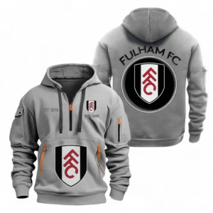 Fulham F.C Fans Gift Hoodie Half Zipper, All Over Print Hoodie Half Zipper For Sport Fan, Custom Name EPL110073025233-Grey