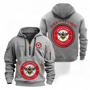 Brentford FC Fans Gift Hoodie Half Zipper, All Over Print Hoodie Half Zipper For Sport Fan, Custom Name EPL110073025236-Grey