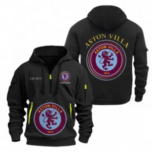Aston Villa F.C Fans Gift Hoodie Half Zipper, All Over Print Hoodie Half Zipper For Sport Fan, Custom Name EPL110073025237-Black