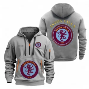 Aston Villa F.C Fans Gift Hoodie Half Zipper, All Over Print Hoodie Half Zipper For Sport Fan, Custom Name EPL110073025237-Grey