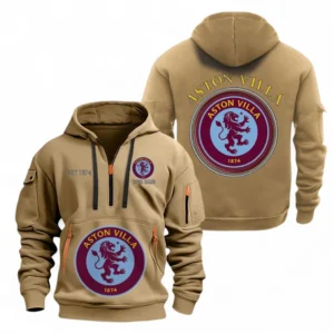 Aston Villa F.C Fans Gift Hoodie Half Zipper, All Over Print Hoodie Half Zipper For Sport Fan, Custom Name EPL110073025237-Khaki