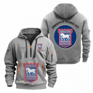 Ipswich Town F.C Fans Gift Hoodie Half Zipper, All Over Print Hoodie Half Zipper For Sport Fan, Custom Name EPL110073025238-Grey
