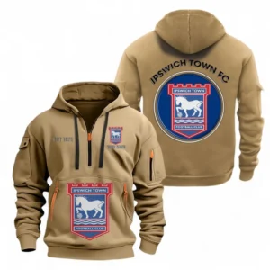 Ipswich Town F.C Fans Gift Hoodie Half Zipper, All Over Print Hoodie Half Zipper For Sport Fan, Custom Name EPL110073025238-Khaki