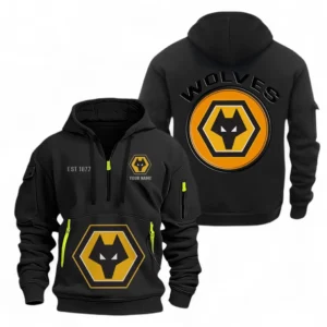 Wolverhampton Wanderers F.C Fans Gift Hoodie Half Zipper, All Over Print Hoodie Half Zipper For Sport Fan, Custom Name EPL110073025241-Black