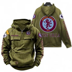 Aston Villa F.C Fans Gift Tactical Quarter Zip Hoodie, All Over Print Tactical Quarter Zip Hoodie For Sport Fan, Custom Name EPL111073025118-Army Green