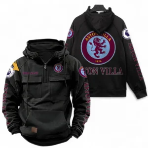Aston Villa F.C Fans Gift Tactical Quarter Zip Hoodie, All Over Print Tactical Quarter Zip Hoodie For Sport Fan, Custom Name EPL111073025118-Black
