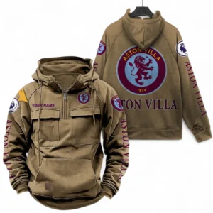 Aston Villa F.C Fans Gift Tactical Quarter Zip Hoodie, All Over Print Tactical Quarter Zip Hoodie For Sport Fan, Custom Name EPL111073025118-Khaki