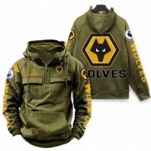 Wolverhampton Wanderers F.C Fans Gift Tactical Quarter Zip Hoodie, All Over Print Tactical Quarter Zip Hoodie For Sport Fan, Custom Name EPL111073025119-Army Green