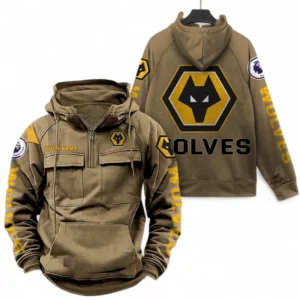 Wolverhampton Wanderers F.C Fans Gift Tactical Quarter Zip Hoodie, All Over Print Tactical Quarter Zip Hoodie For Sport Fan, Custom Name EPL111073025119-Khaki